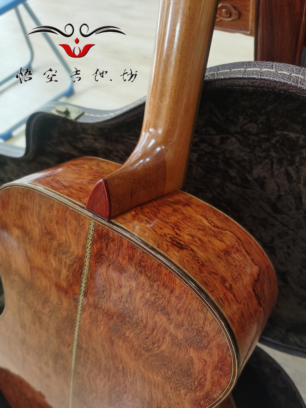 手工吉他WK-001-OM球形巴花背侧板-琴踵细节